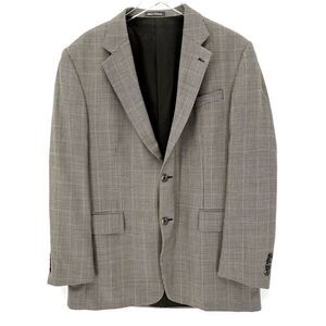 Oscar De La Renta Suit Jacket 100% Wool Mens 44L Blazer Houndstooth 2-Button